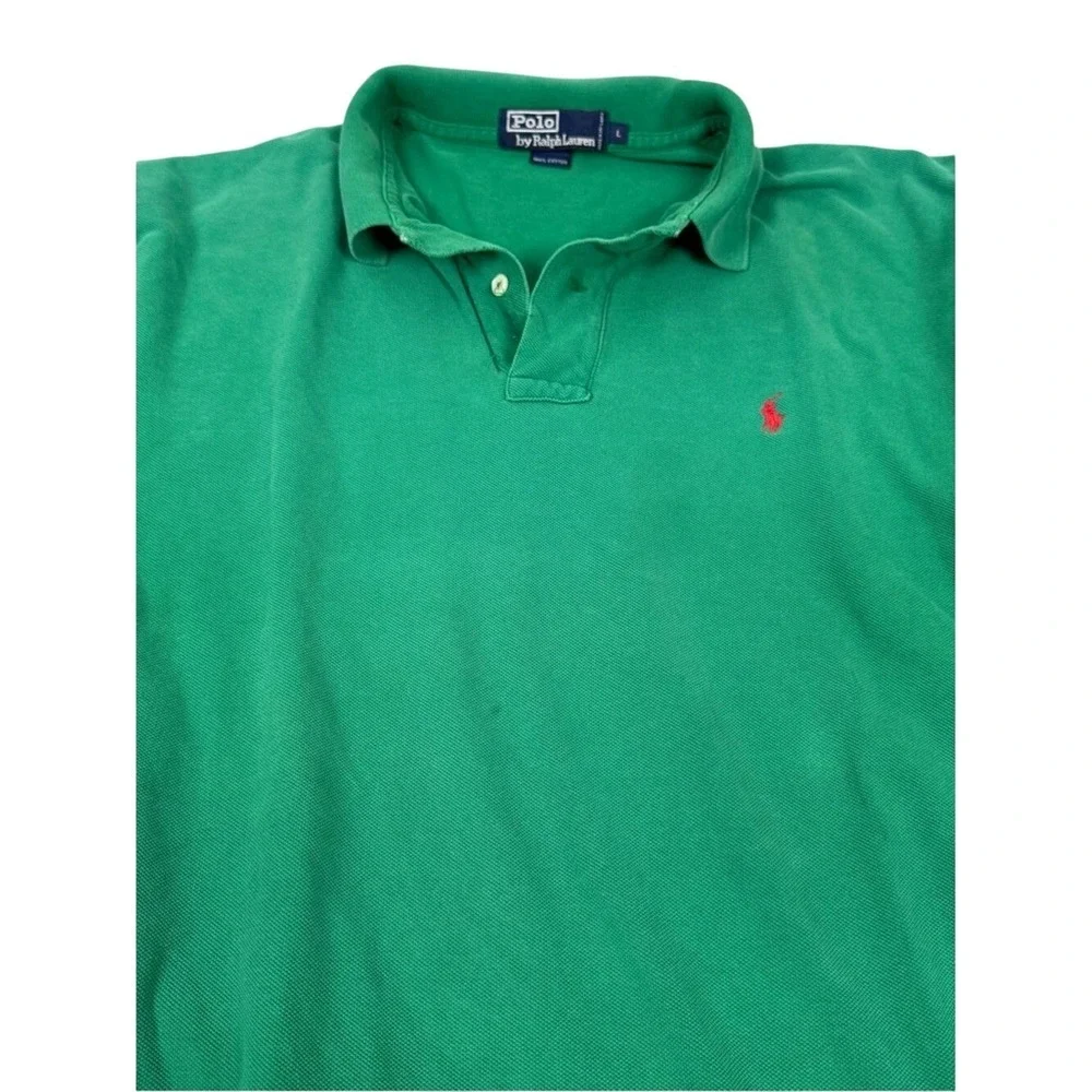 Polo Ralph Lauren Green Classic Fit Polo Shirt Red Pony Men's Large‎ Cotton